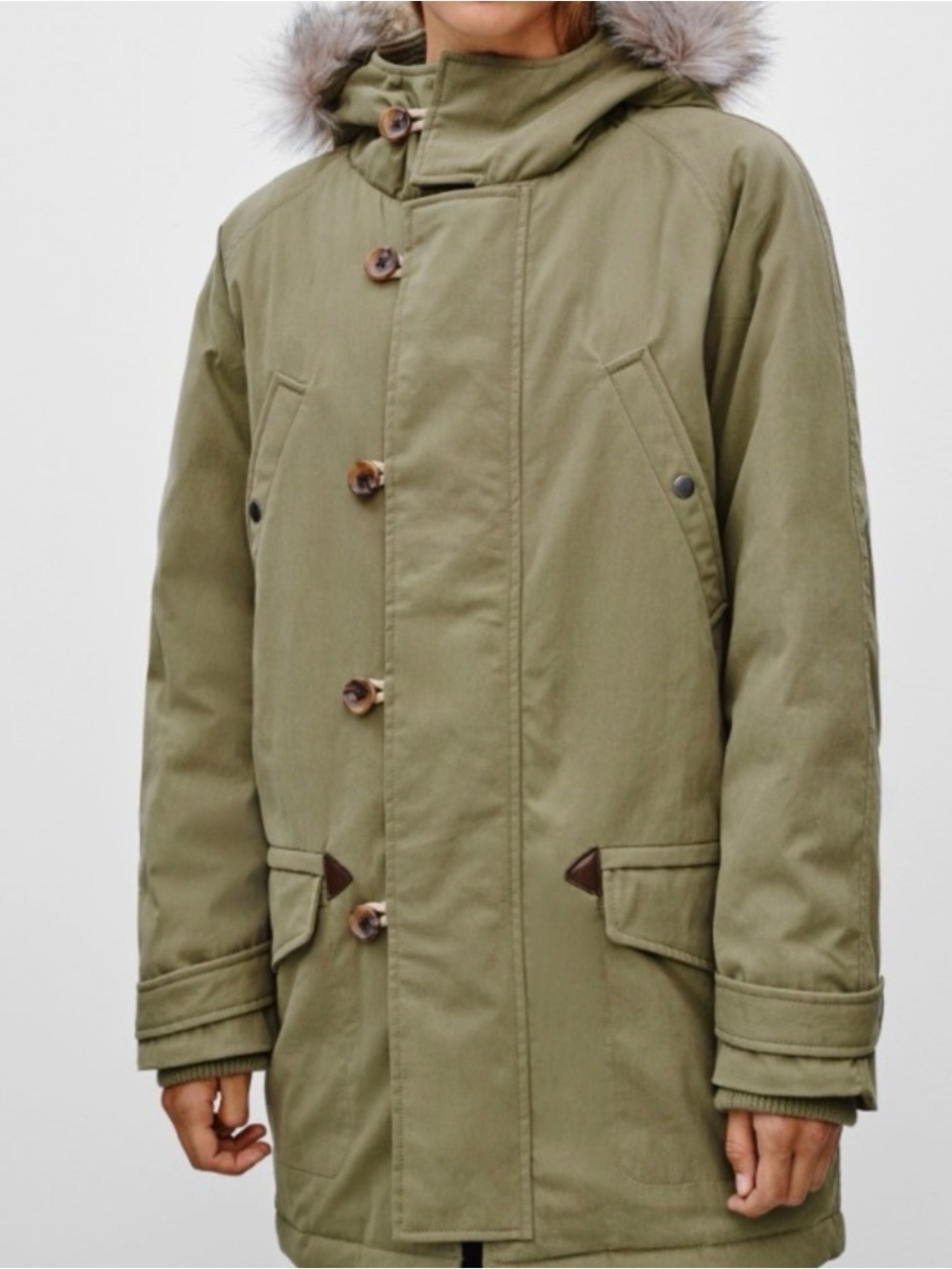 Aritzia Community Olive Green Parka Coat with Removable Faux Fur Hood
